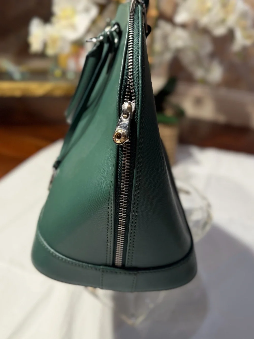 Pulicati Dark Green Saffiano Dome Satchel